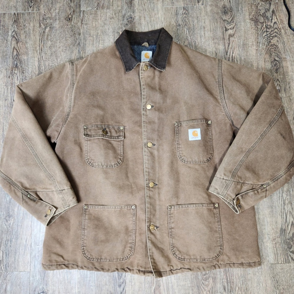 Vintage Carhartt Chore Coat Brown Duck Canvas Blanket Lined Jacket XL Ranch 90s